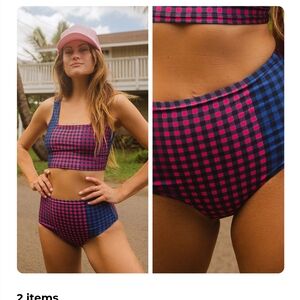 Chic Checkered Pink and Blue Bikini Set